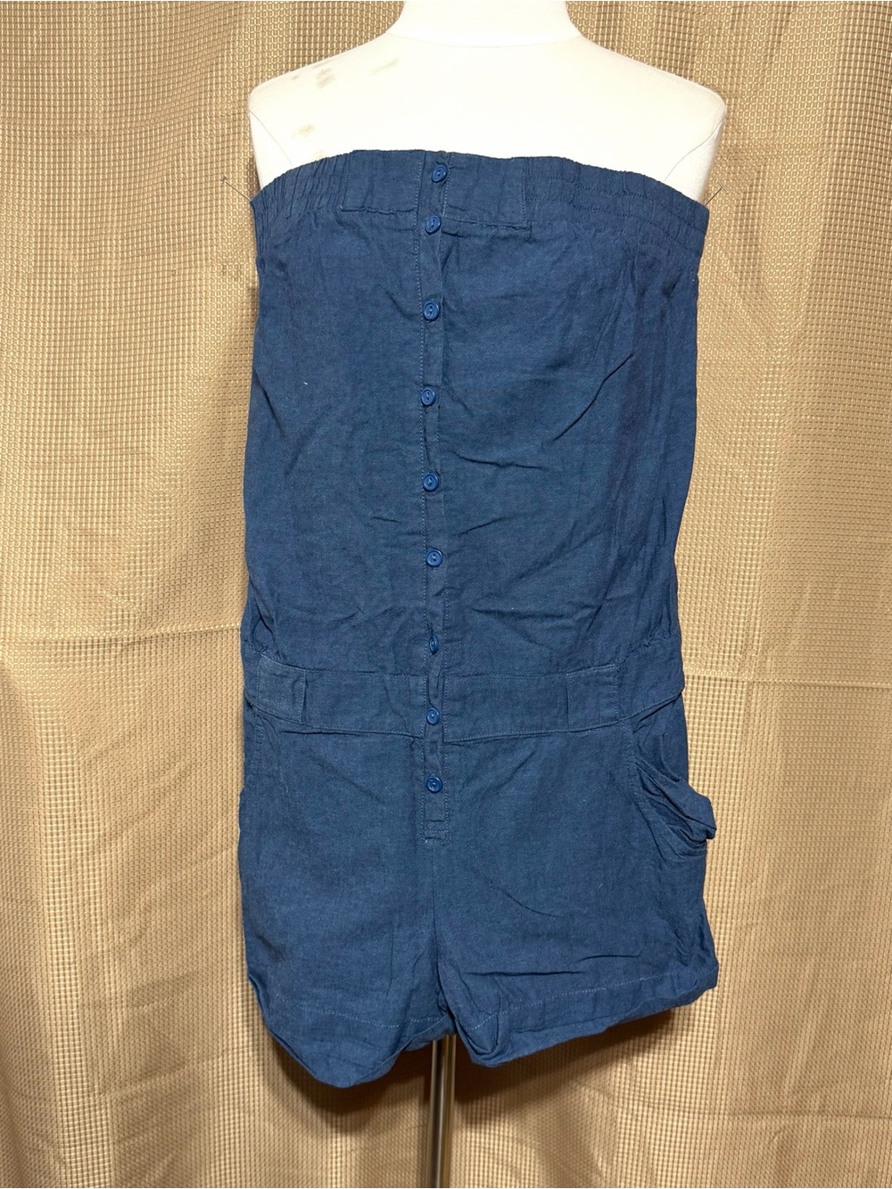 Mossimo Supply Co. Navy Blue Button-Front Cotton Shorts Romper